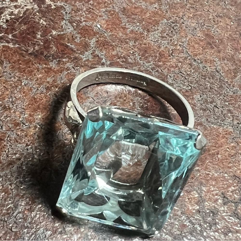 12ct Sterling Silver Blue Aquamarine Square Filigree Ring